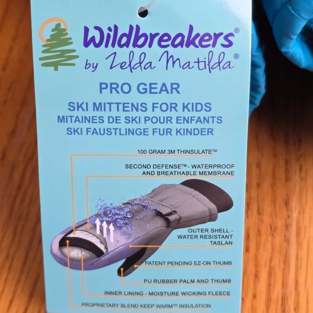 Wildbreakers Waterproof Mittens | Kids 8-10 | Light Blue 3M Insulated Ski Snow